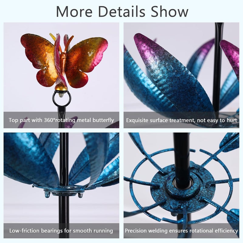 hogardeck Large Wind Spinners Outdoor, 77.6" Metal Butterfly Tulip Wind Spinner with Heavy-Duty Stakes, Multi-Color 360° Rotating Wind Sculptures Kinetic Yard Art for Home Garden Lawn Patio Decor - Image 4